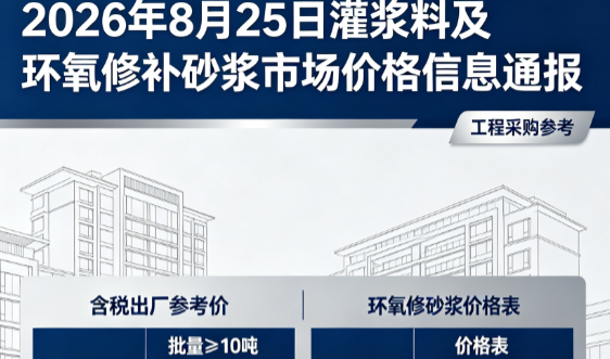 龙潭2026年8月25日灌浆料及环氧修补砂浆市场价格信息通报